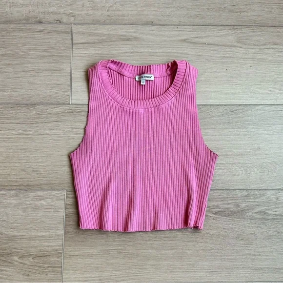 Cotton Citizen Ribbed Cropped Tank Top Bubblegum Pink XS - Picture 3 of 6